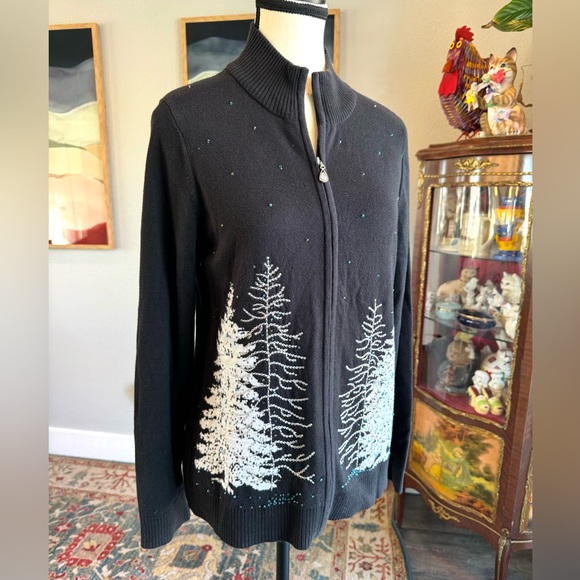Christopher & Banks Winter Tree Holiday Cardigan Sweater - Picture 2 of 12